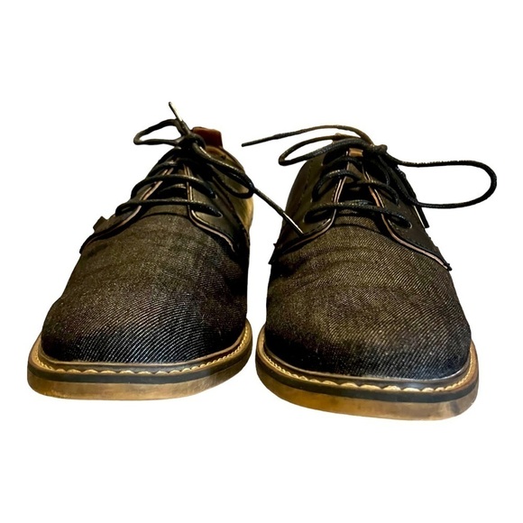 MADDEN Yanton.Men's Black Leather Oxford Shoes Denim Like Pattern Wingtips - Picture 2 of 8